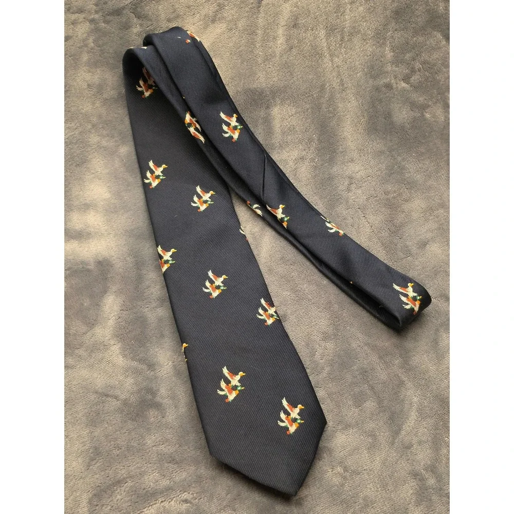 Vintage Davis of Bermuda Silk Tie Bundle Mallard Ducks Fishing Flies Navy Blue